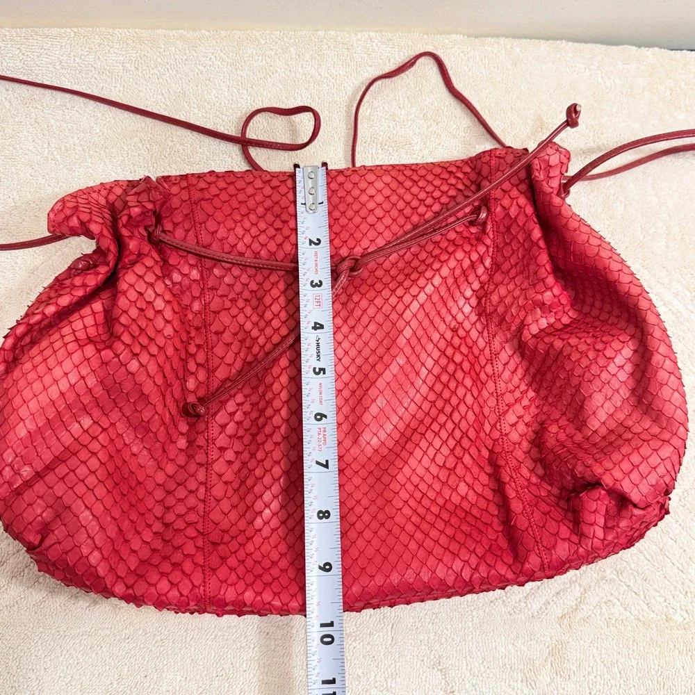 Carlos Falchi Women's Red Python Snakeskin Drawstring Shoulder Crossbody Bag